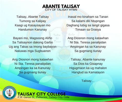 talisay city college hymn lyrics|Hymn To Talisay by Jose Rizal .